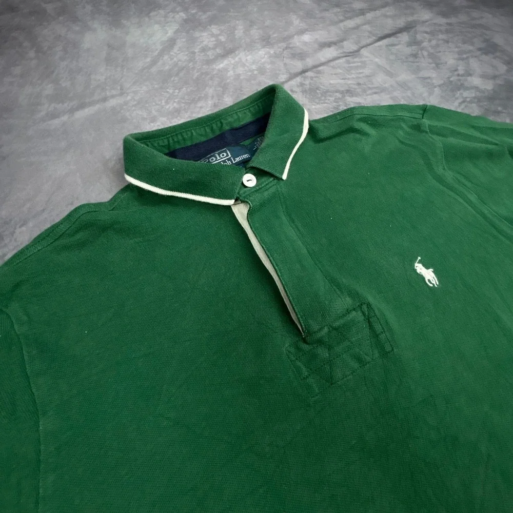 Polo Ralph Lauren Mens Large Green Custom Fit Short Sleeve Polo Shirt Y2K 0832
